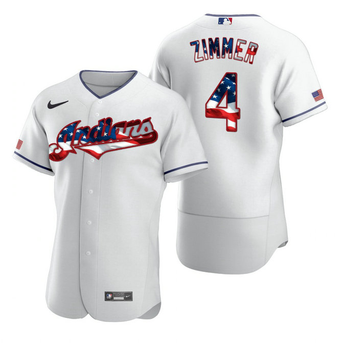 Cleveland Indians #4 Bradley Zimmer Men's Nike White Fluttering USA Flag Limited Edition Authentic MLB Jersey