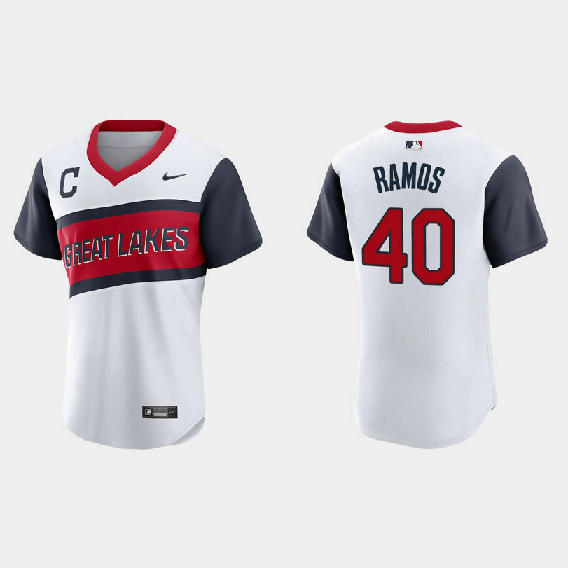 Cleveland Indians #40 Wilson Ramos Men's Nike White 2021 Little League Class Authentic MLB Jersey