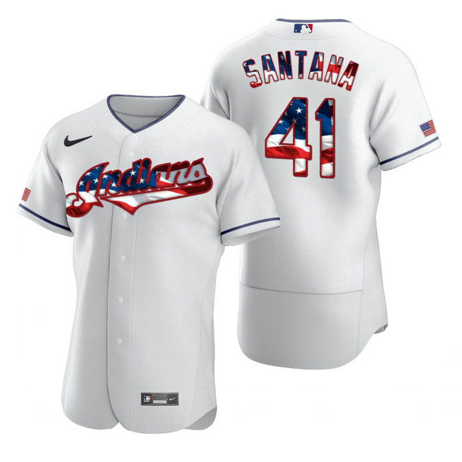 Cleveland Indians #41 Carlos Santana Men's Nike White Fluttering USA Flag Limited Edition Authentic MLB Jersey
