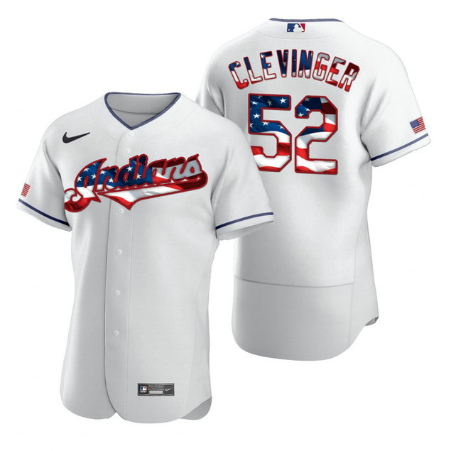 Cleveland Indians #52 Mike Clevinger Men's Nike White Fluttering USA Flag Limited Edition Authentic MLB Jersey