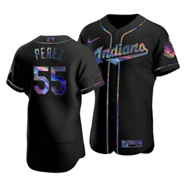 Cleveland Indians #55 Roberto Perez Men's Nike Iridescent Holographic Collection MLB Jersey - Black