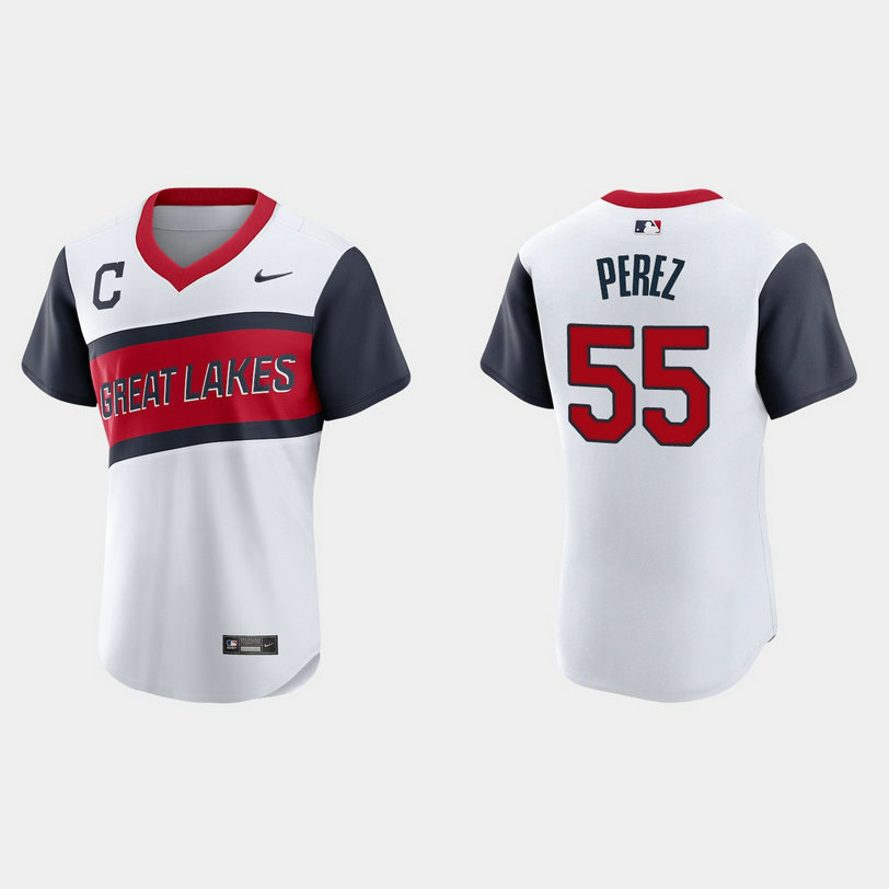 Cleveland Indians #55 Roberto Perez Men's Nike White 2021 Little League Class Authentic MLB Jersey