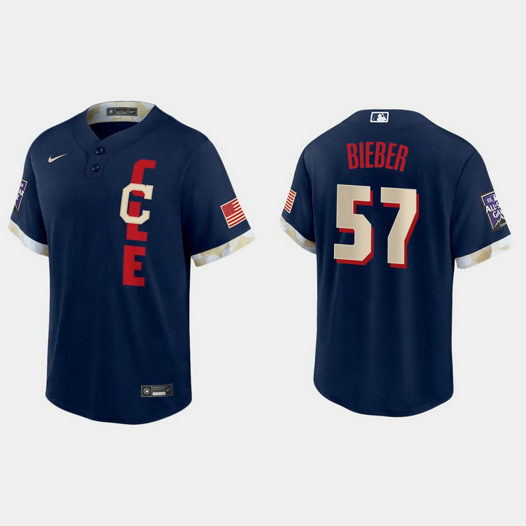 Cleveland Indians #57 Shane Bieber 2021 Mlb All Star Game Fan's Version Navy Jersey