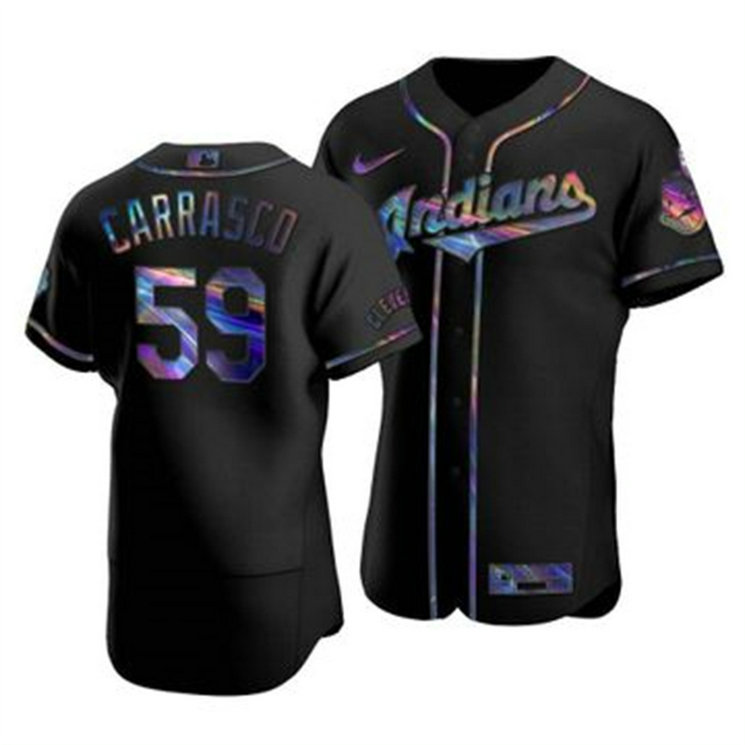 Cleveland Indians #59 Carlos Carrasco Men's Nike Iridescent Holographic Collection MLB Jersey - Black