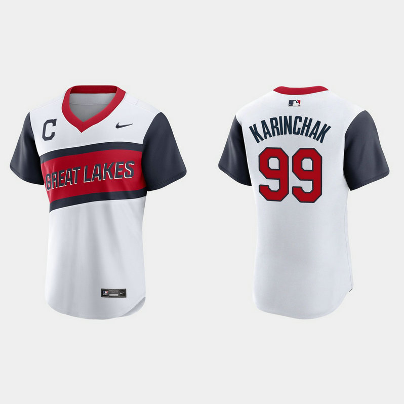 Cleveland Indians #99 James Karinchak Men's Nike White 2021 Little League Class Authentic MLB Jersey