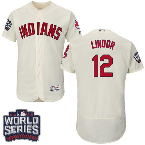 Cleveland Indians 12 Francisco Lindor Cream Flexbase Authentic Collection 2016 World Series Bound MLB Jersey