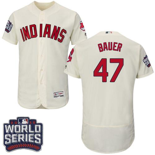Cleveland Indians 47 Trevor Bauer Cream Flexbase Authentic Collection 2016 World Series Bound MLB Jersey