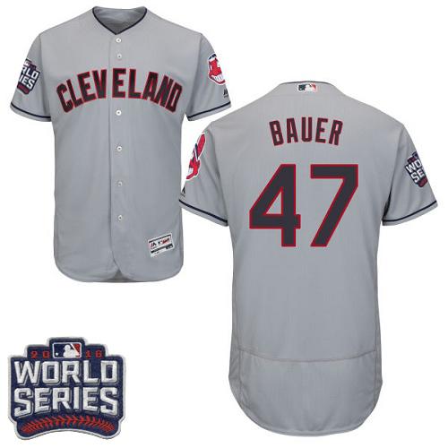 Cleveland Indians 47 Trevor Bauer Grey Flexbase Authentic Collection 2016 World Series Bound MLB Jersey