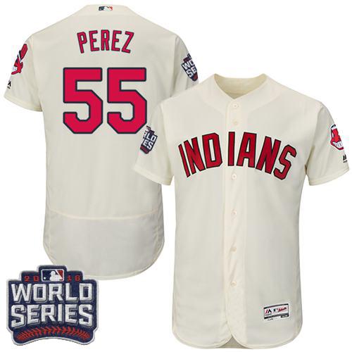 Cleveland Indians 55 Roberto Perez Cream Flexbase Authentic Collection 2016 World Series Bound MLB Jersey