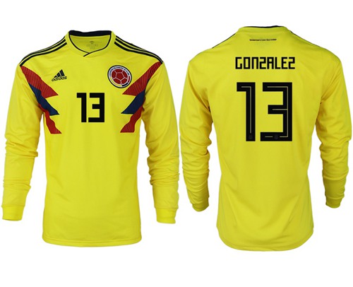 Colombia #13 Gonzalez Home Long Sleeves Soccer Country Jersey1