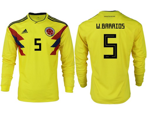 Colombia #5 W.Barrios Home Long Sleeves Soccer Country Jersey1