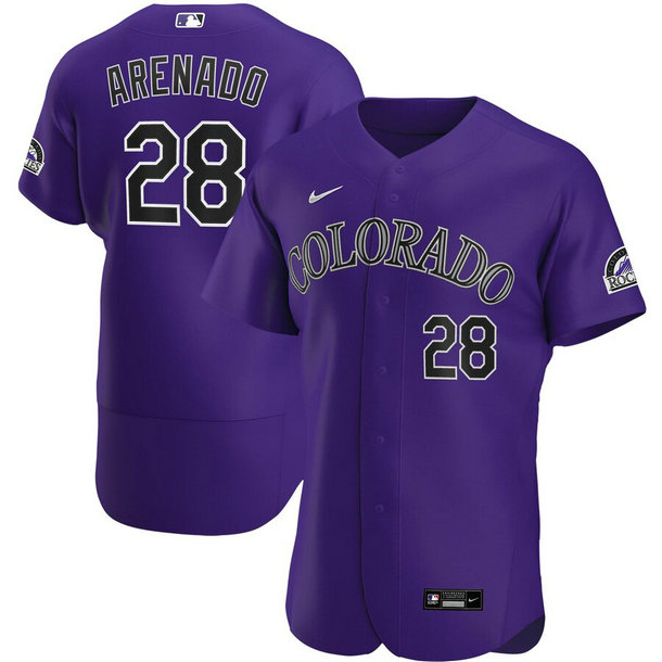Colorado Rockies #28 Nolan Arenado Men's Nike Purple Alternate 2020 Authentic Player MLB Jersey