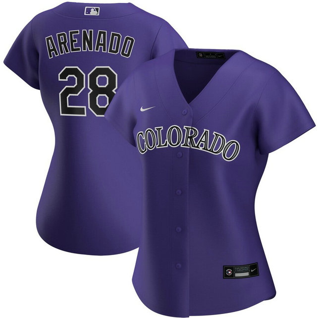 Colorado Rockies #28 Nolan Arenado Nike Women's Alternate 2020 MLB Player Jersey Purple