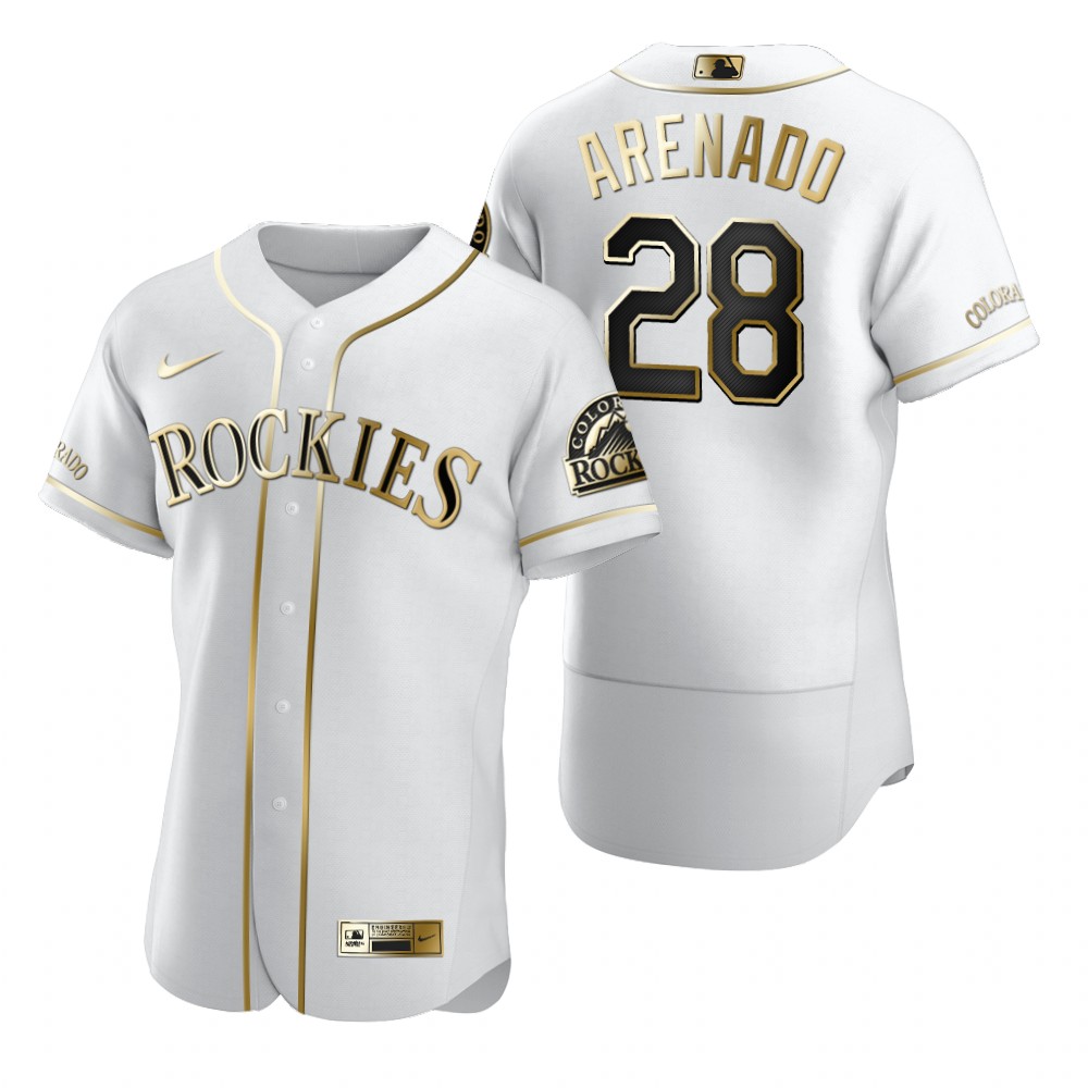 Colorado Rockies #28 Nolan Arenado White Nike Men's Authentic Golden Edition MLB Jersey