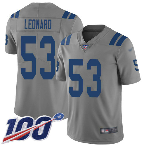 Colts #53 Darius Leonard Gray Men's Stitched Football Limited Inverted Legend 100th Season Jersey