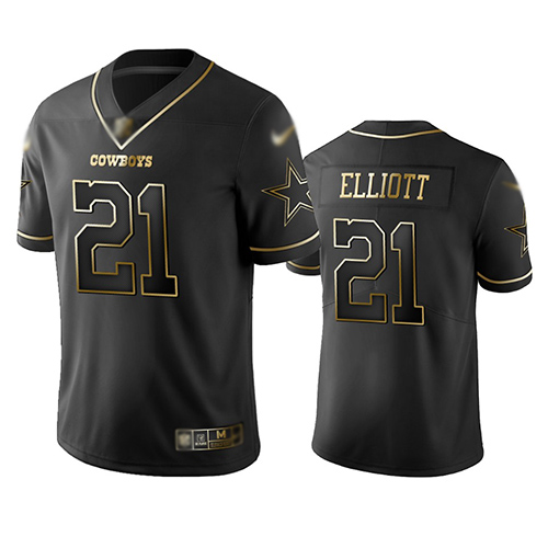 Cowboys #21 Ezekiel Elliott Black Men's Stitched Football Limited Golden Edition Jersey