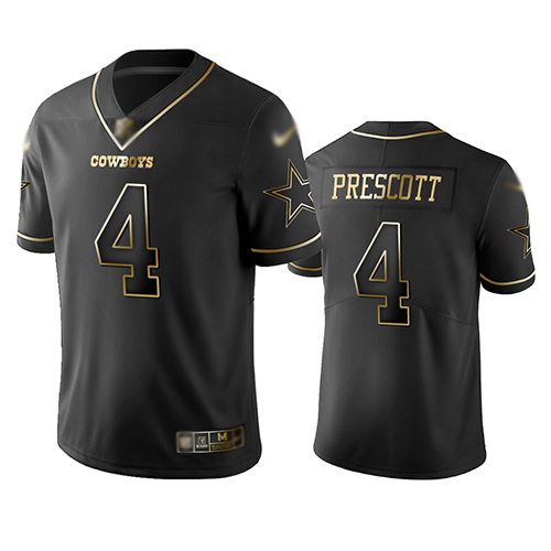 Cowboys #4 Dak Prescott Black Men's Stitched Football Limited Golden Edition Jersey