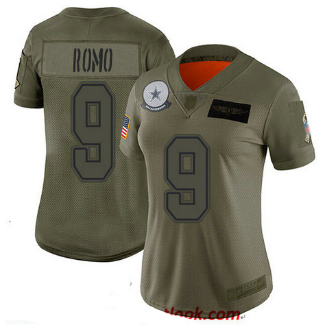 Cowboys #9 Tony Romo Camo Women's Stitched Football Limited 2019 Salute to Service Jersey