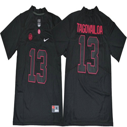 Crimson Tide #13 Tua Tagovailoa Blackout Limited Stitched NCAA Jersey