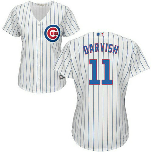 Cubs #11 Yu Darvish White(Blue Strip) Home Women's Stitched MLB Jersey_1