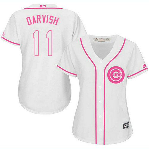 Cubs #11 Yu Darvish White Pink Fashion Women's Stitched MLB Jersey_1