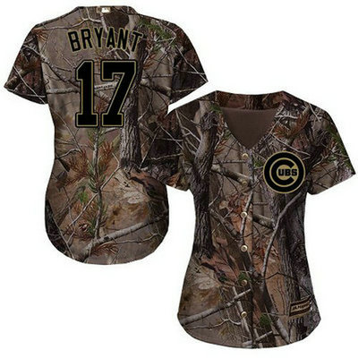 Cubs #17 Kris Bryant Camo Realtree Collection Cool Base Women's Stitched Baseball Jersey