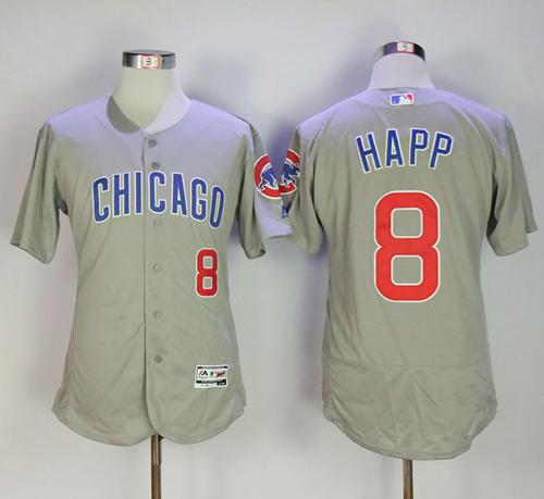 Cubs #8 Ian Happ Grey Flexbase Authentic Collection Road Stitched MLB Jersey