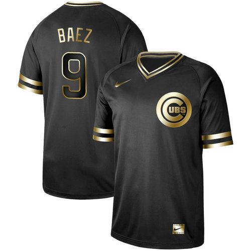 Cubs 9 Javier Baez Black Gold Nike Cooperstown Collection Legend V Neck Jersey
