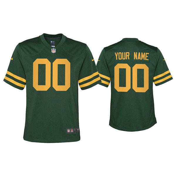Custom Youth Packers Alternate Game Green Jersey