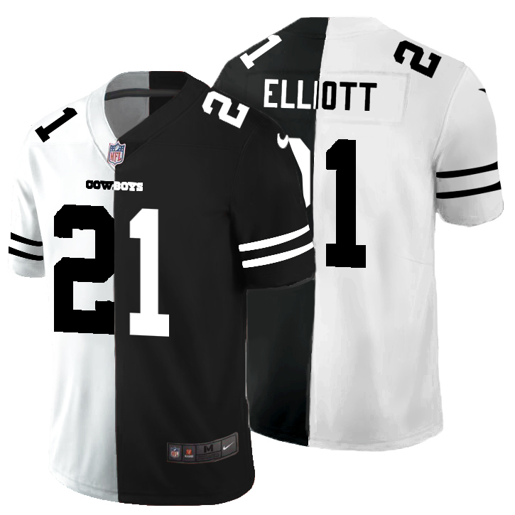 Dallas Cowboys #21 Ezekiel Elliott Men's Black V White Peace Split Nike Vapor Untouchable Limited NFL Jersey