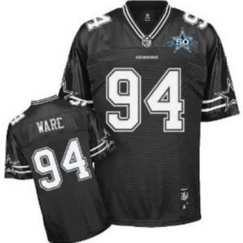 Dallas Cowboys #94 DeMarcus Ware Black Shadow 50TH Patch Embroidered