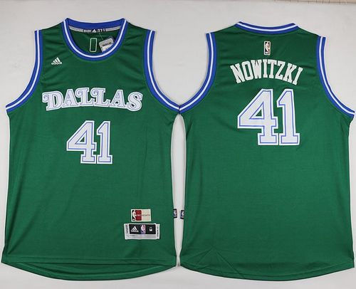 Dallas Mavericks 41 Dirk Nowitzki Green Hardwood Classics Performance NBA Jersey