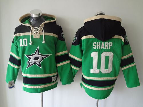 Dallas Stars 10 Patrick Sharp Green Sawyer Hooded Sweatshirt NHL Jersey