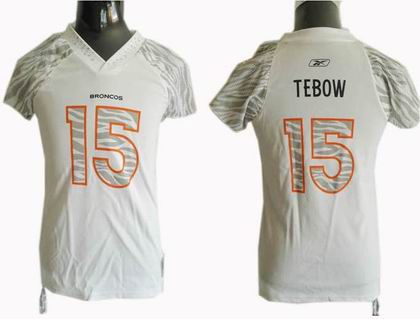 Denver Broncos #15 Tim Tebow Women  Zebra Field Flirt Fashion Jerseys white
