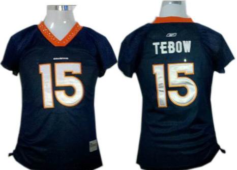 Denver Broncos #15 Tim Tebow Women s Field Flirt Fashion Jerseys blue
