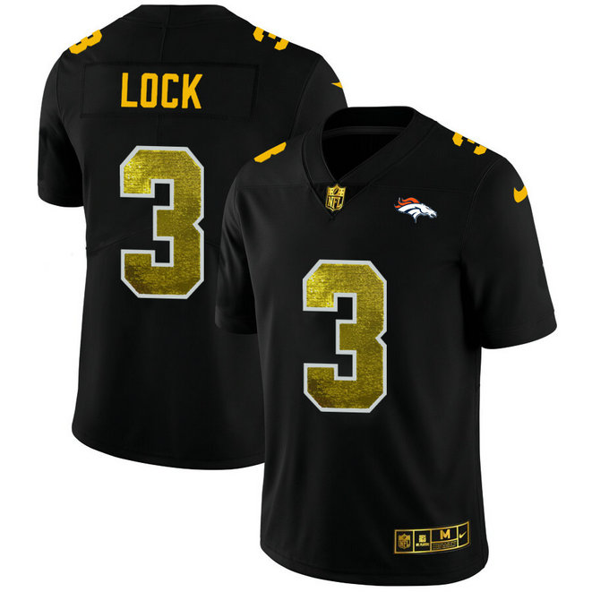 Denver Broncos #3 Drew Lock Men's Black Nike Golden Sequin Vapor Limited NFL Jersey