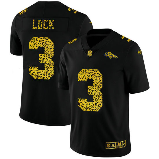 Denver Broncos #3 Drew Lock Men's Nike Leopard Print Fashion Vapor Limited NFL Jersey Black