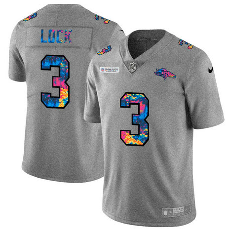 Denver Broncos #3 Drew Lock Men's Nike Multi-Color 2020 NFL Crucial Catch NFL Jersey Greyheather