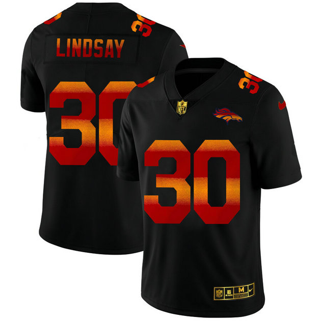 Denver Broncos #30 Phillip Lindsay Men's Black Nike Red Orange Stripe Vapor Limited NFL Jersey