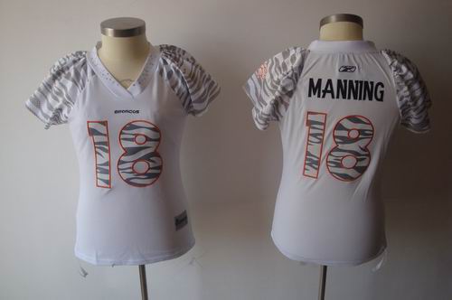 Denver Broncos 18# Peyton Manning Women Zebra Field Flirt Fashion Jerseys white