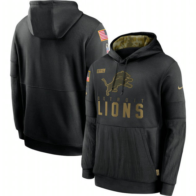 Detroit Lions Nike 2020 Salute to Service Sideline Performance Pullover Hoodie Black