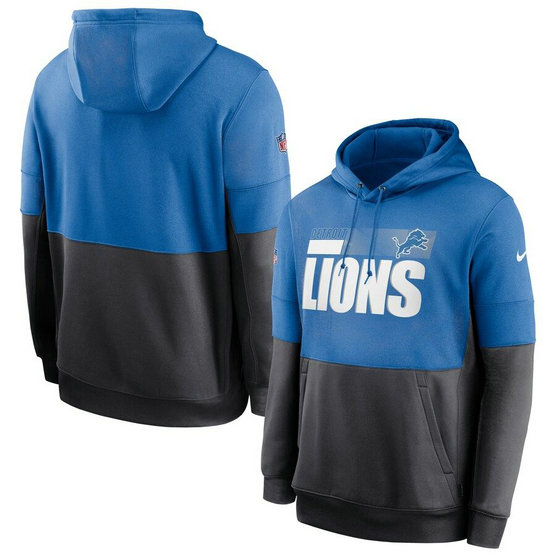 Detroit Lions Nike Sideline Impact Lockup Performance Pullover Hoodie Blue Charcoal