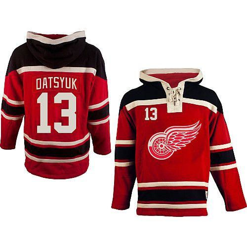 Detroit Red Wings 13 Pavel Datsyuk Red Sawyer Hooded Sweatshirt NHL Jersey