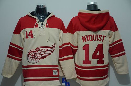 Detroit Red Wings 14 Gustav Nyquist Cream Sawyer Hooded Sweatshirt NHL Jersey