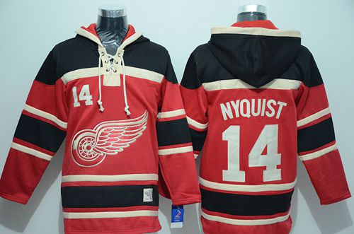 Detroit Red Wings 14 Gustav Nyquist Red Sawyer Hooded Sweatshirt NHL Jersey