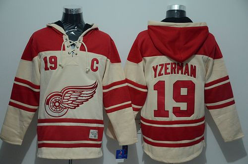 Detroit Red Wings 19 Steve Yzerman Cream Sawyer Hooded Sweatshirt NHL Jersey