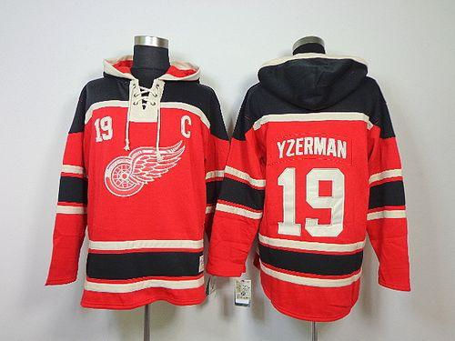 Detroit Red Wings 19 Steve Yzerman Red Sawyer Hooded Sweatshirt NHL Jersey