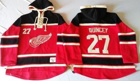 Detroit Red Wings 27 Kyle Quincey Red Sawyer Hooded Sweatshirt NHL Jersey