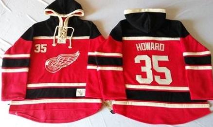 Detroit Red Wings 35 Jimmy Howard Red Sawyer Hooded Sweatshirt NHL Jersey