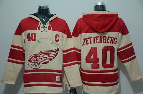 Detroit Red Wings 40 Henrik Zetterberg Cream Sawyer Hooded Sweatshirt NHL Jersey